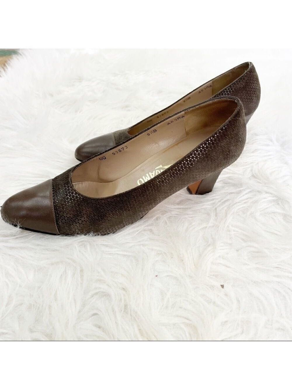 Vintage Salvatore Ferragamo Embossed Leather Spectator Pumps